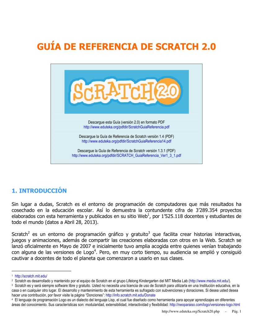 Imágen de pdf GUÍA DE REFERENCIA DE SCRATCH 2.0