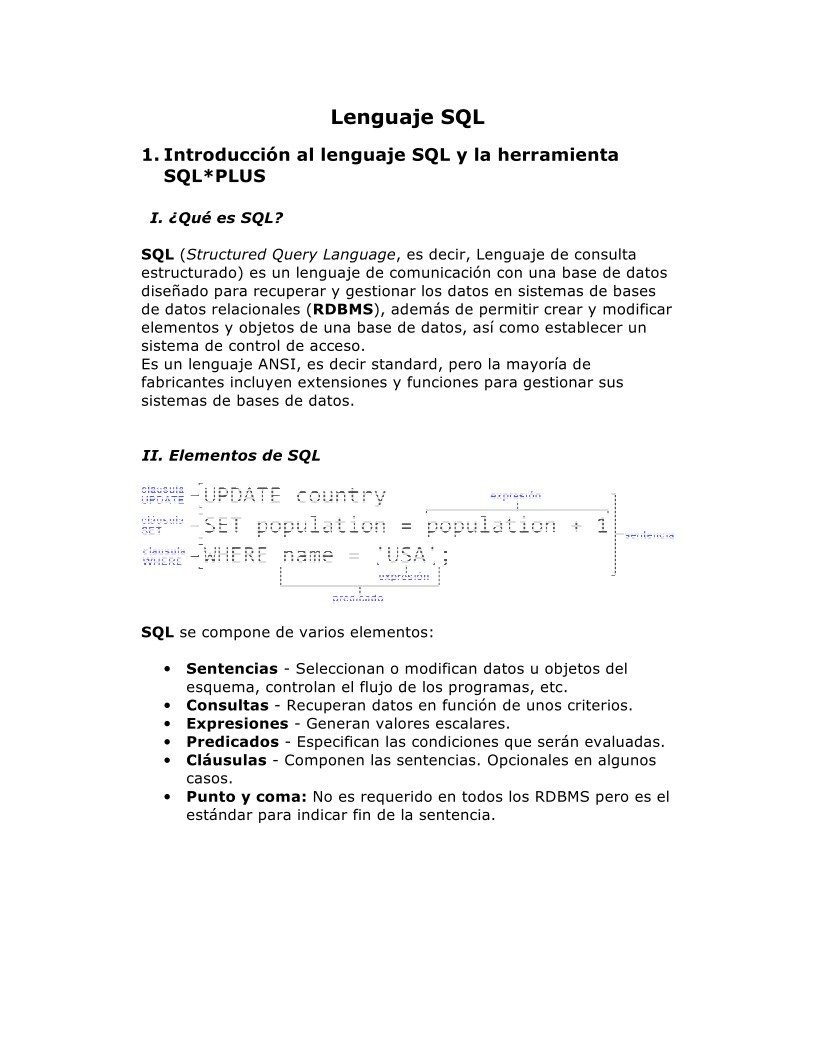 Imágen de pdf Lenguaje SQL - 1. Introducción al lenguaje SQL y la herramienta SQL*PLUS