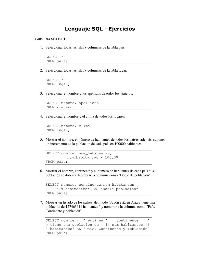 Imágen de pdf Lenguaje SQL - Ejercicios Consultas SELECT