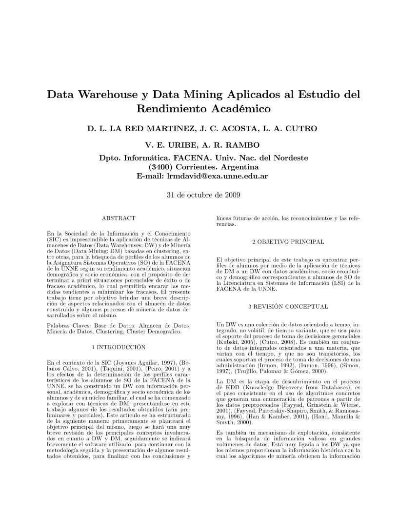 Imágen de pdf Data Warehouse y Data Mining Aplicados al Estudio del Rendimiento Académico