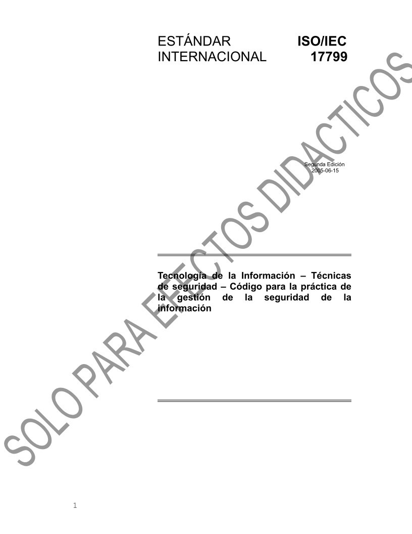 Imágen de pdf Tecnología de la Información - Técnicas de seguridad - Código para la práctica de la gestión de la seguridad de la información