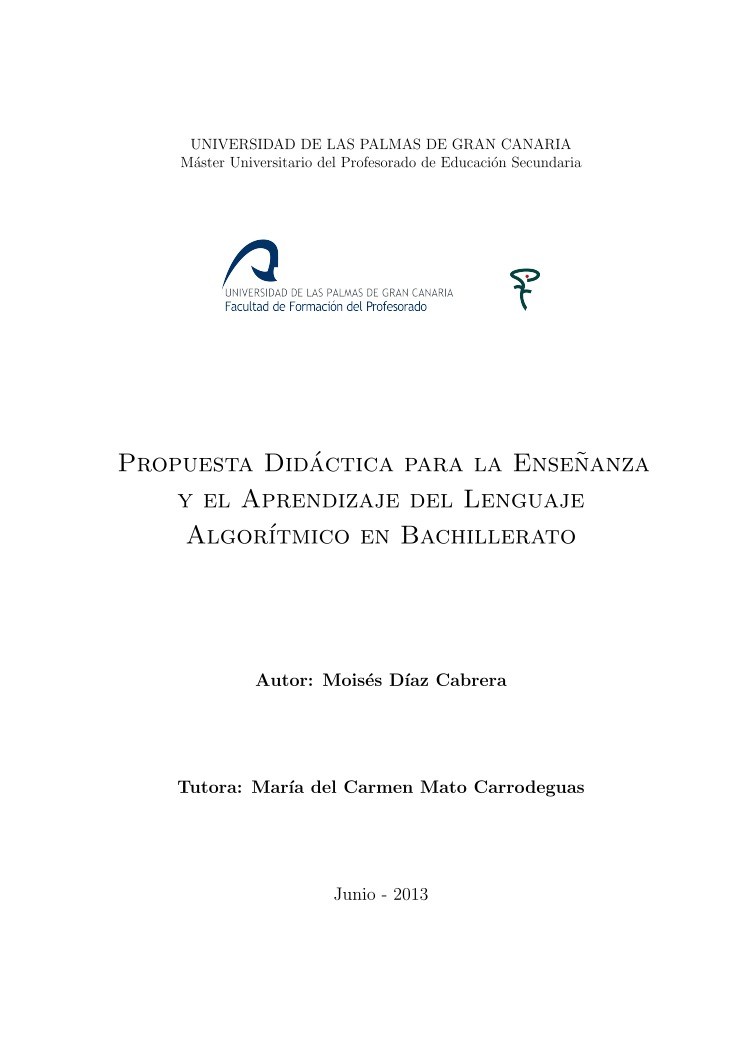 Imágen de pdf Propuesta Didáctica para la Enseñanza y el Aprendizaje del Lenguaje Algorítmico en Bachillerato
