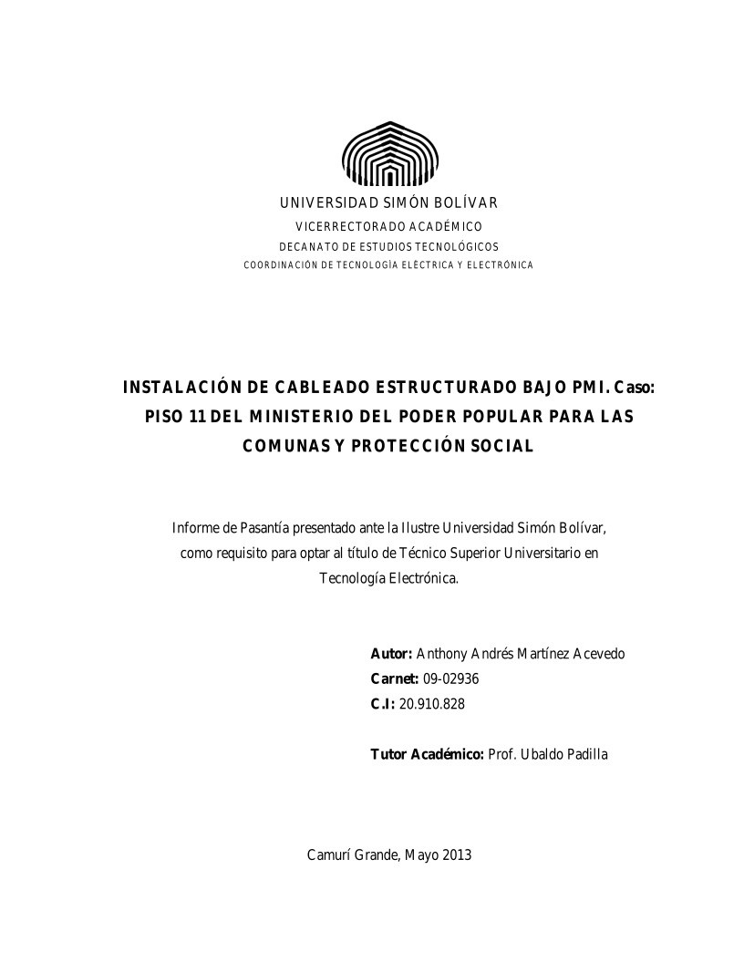 Imágen de pdf INSTALACIÓN DE CABLEADO ESTRUCTURADO BAJO PMI. Caso: PISO 11 DEL MINISTERIO DEL PODER POPULAR PARA LAS COMUNAS Y PROTECCIÓN SOCIAL