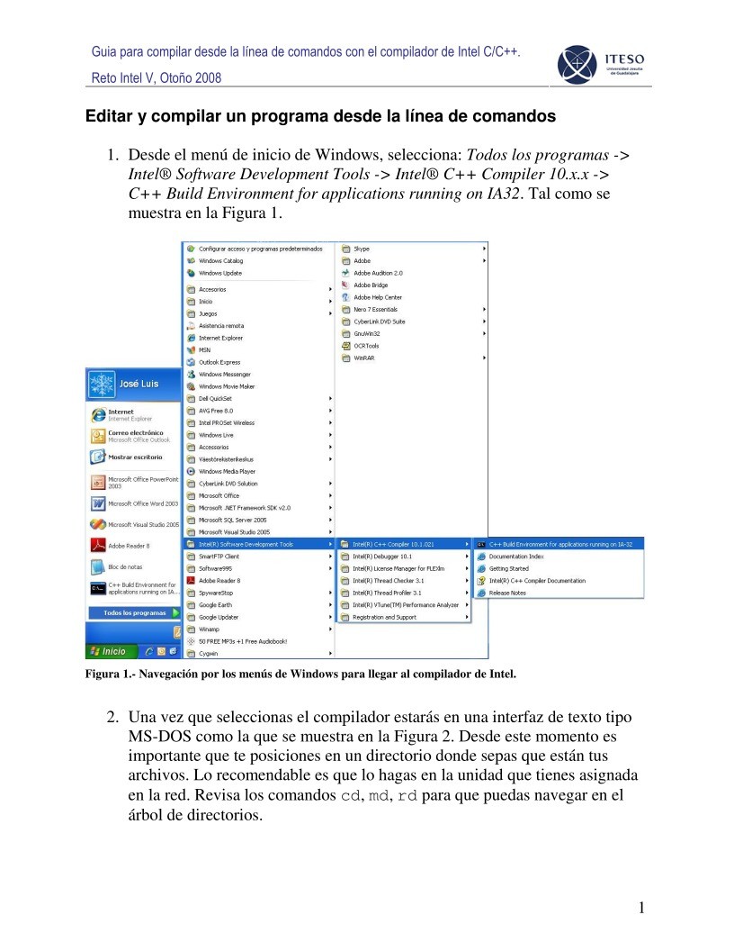 Imágen de pdf Guia para compilar desde la línea de comandos de Intel C++