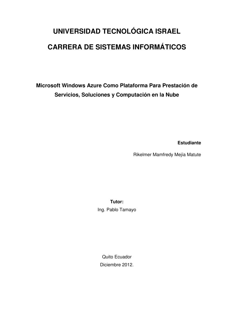 Imágen de pdf Microsoft Windows Azure Como Plataforma Para Prestación de Servicios, Soluciones y Computación en la Nube