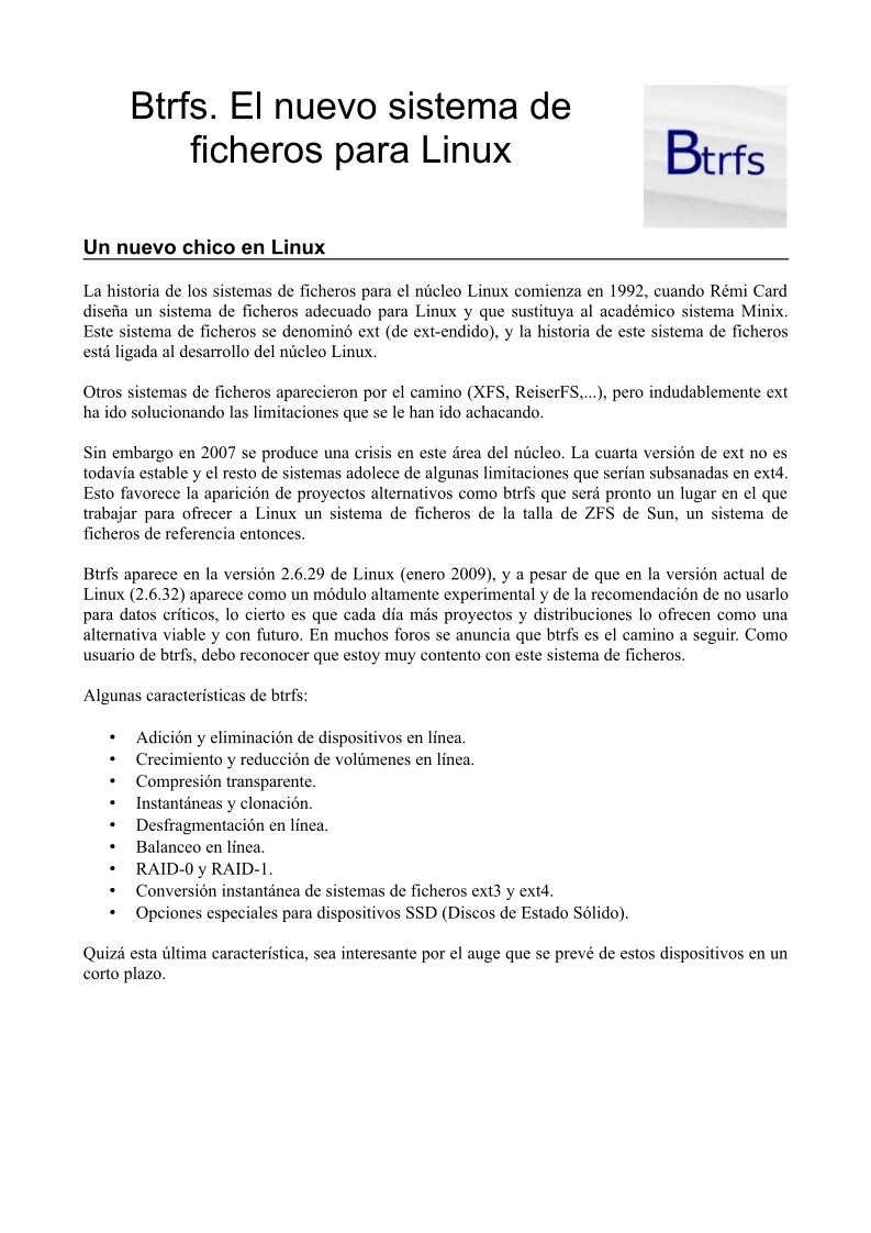Pronunciar Específico Lima PDF de programación - Btrfs. El nuevo sistema de ficheros para Linux