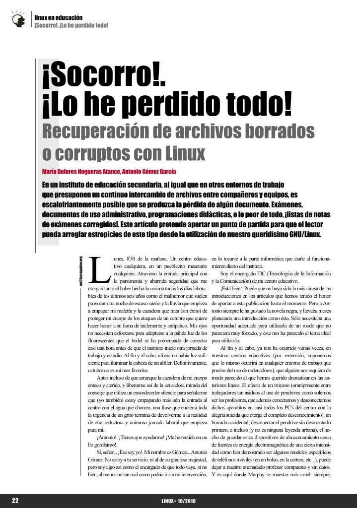 Imágen de pdf ¡Socorro!. ¡Lo he perdido todo! Recuperación de archivos borrados o corruptos con Linux