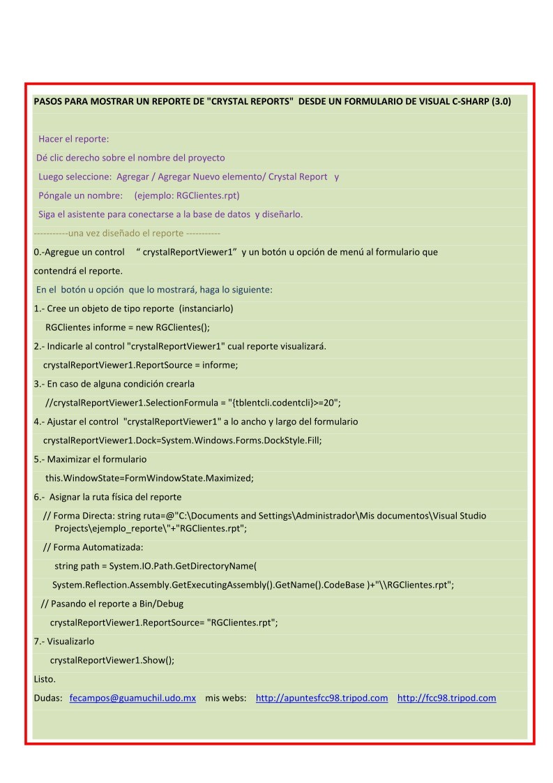 Imágen de pdf PASOS PARA MOSTRAR UN REPORTE DE "CRYSTAL REPORTS" DESDE UN FORMULARIO DE VISUAL C-SHARP (3.0)