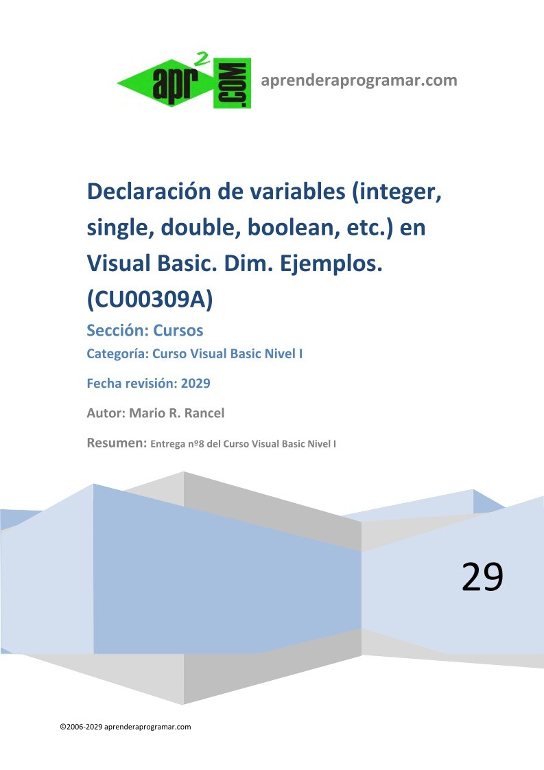 Imágen de pdf Declaración de variables en Visual Basic. Dim. Ejemplos
