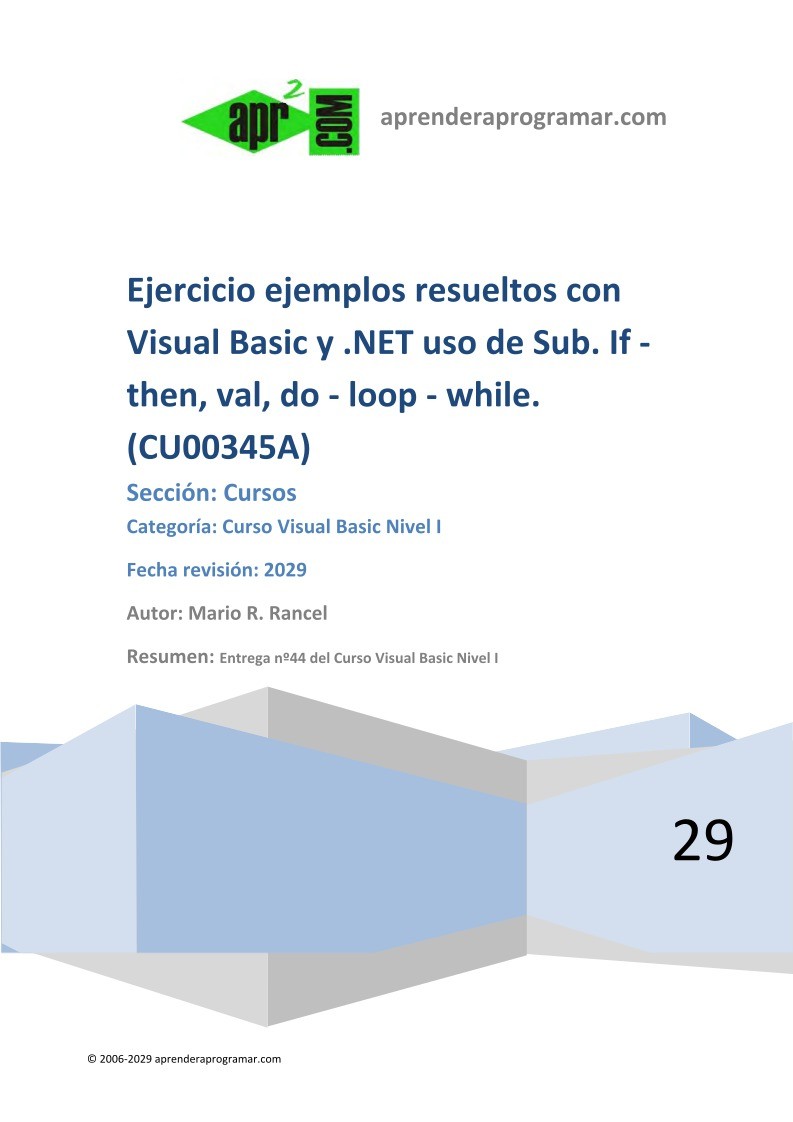 Imágen de pdf Ejercicio resuelto ejemplo Visual Basic if then val do loop  while