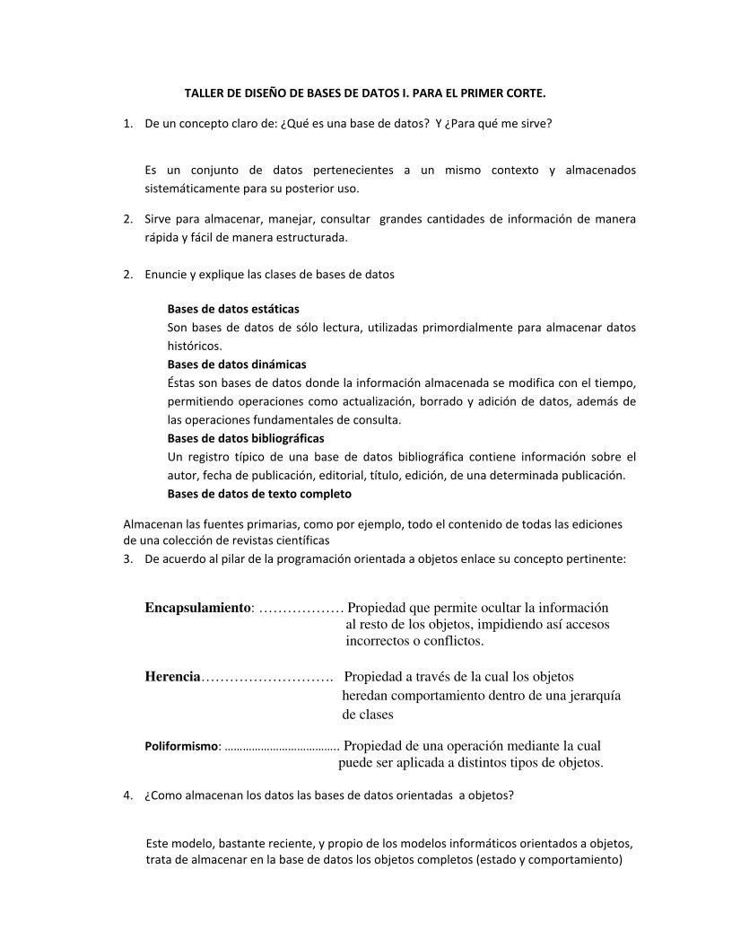 Imágen de pdf TALLER DE DISEÑO DE BASES DE DATOS I. PARA EL PRIMER CORTE