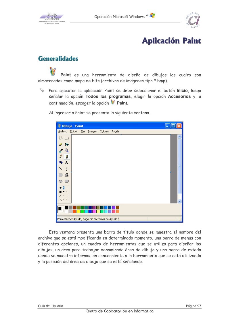 Imágen de pdf Windows XP - Aplicación Paint
