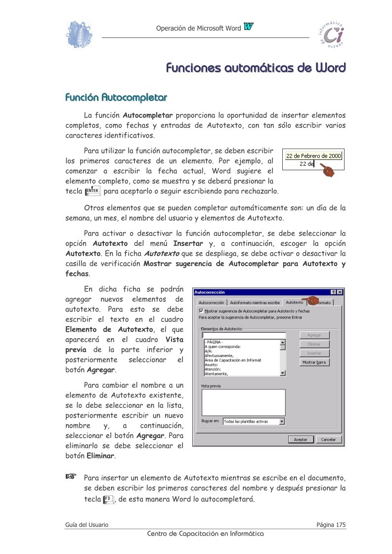 Imágen de pdf Funciones automáticas de Word - Operación de Microsoft Word 97
