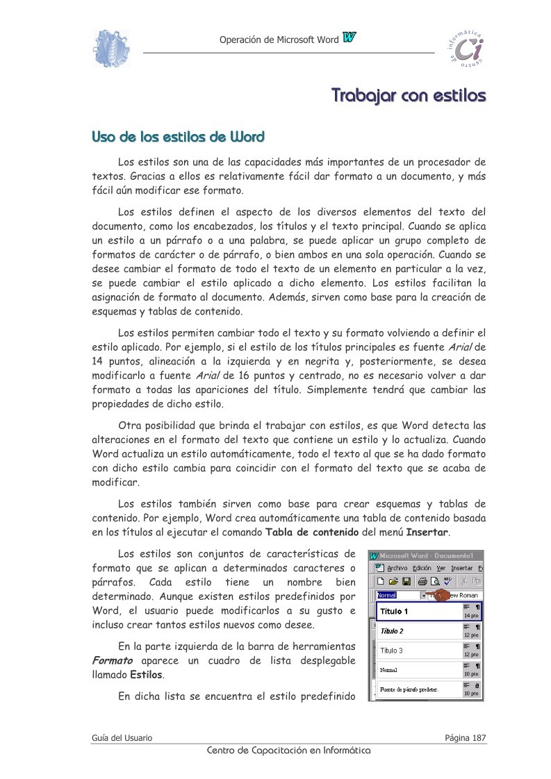 Imágen de pdf Trabajar con estilos - Operación de Microsoft Word 97