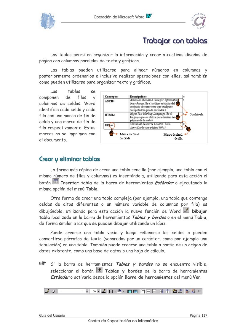 Imágen de pdf Trabajar con tablas - Operaciones con Microsoft Word 97