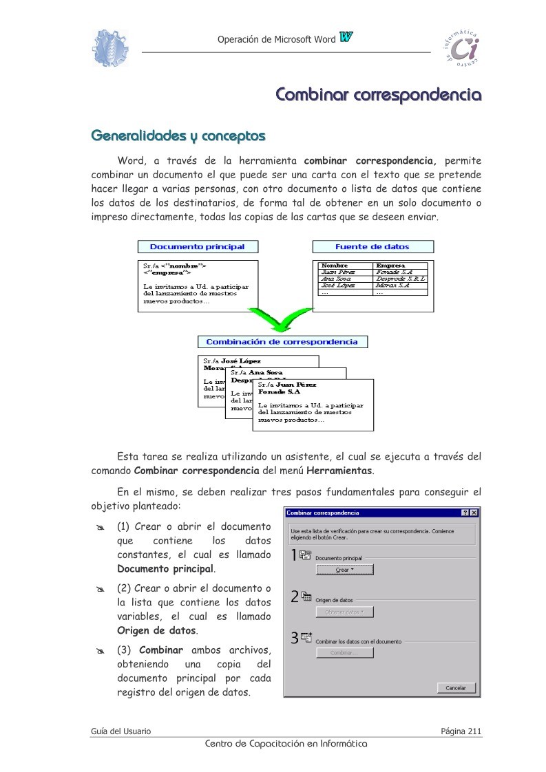 Imágen de pdf Combinar correspondencia - Operación de Microsoft Word 97