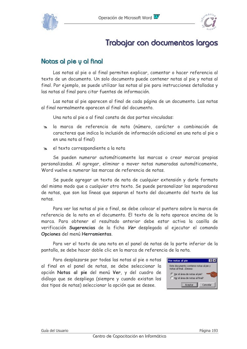 Imágen de pdf Trabajar con documentos largos - Operación de Microsoft Word 97