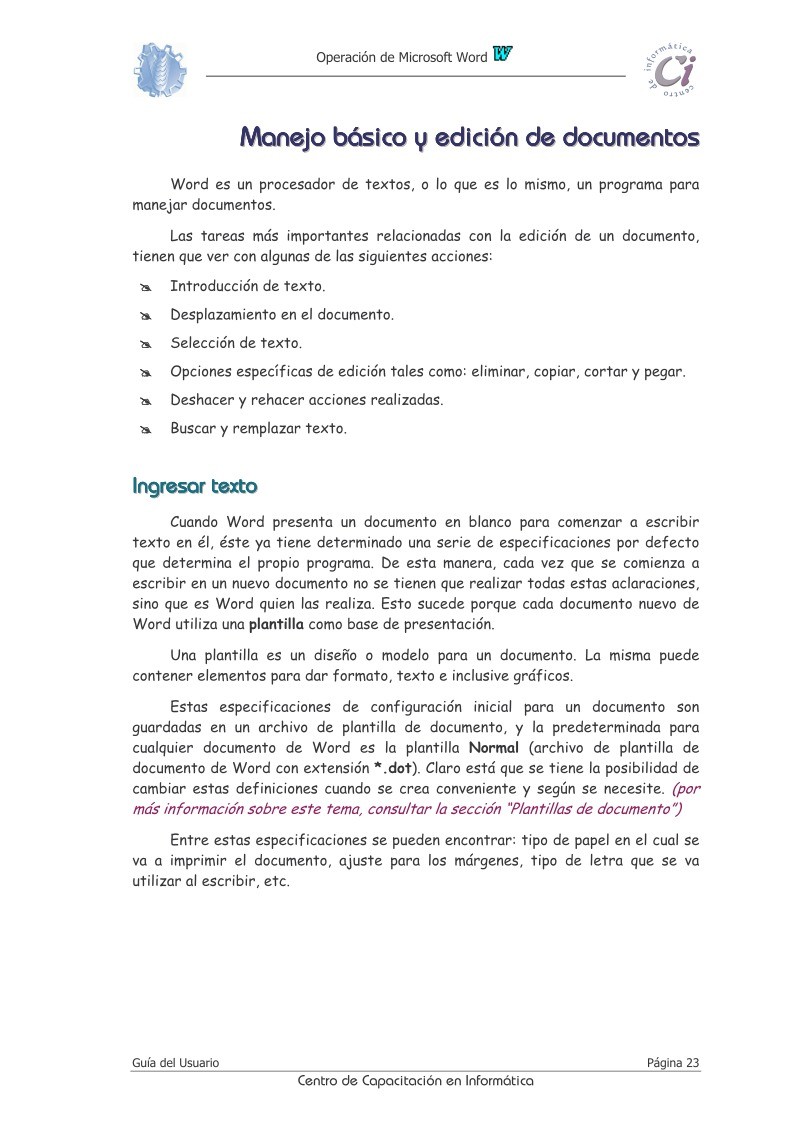 Imágen de pdf Manejo básico y edición de documentos - Operaciones con Microsoft Word 97