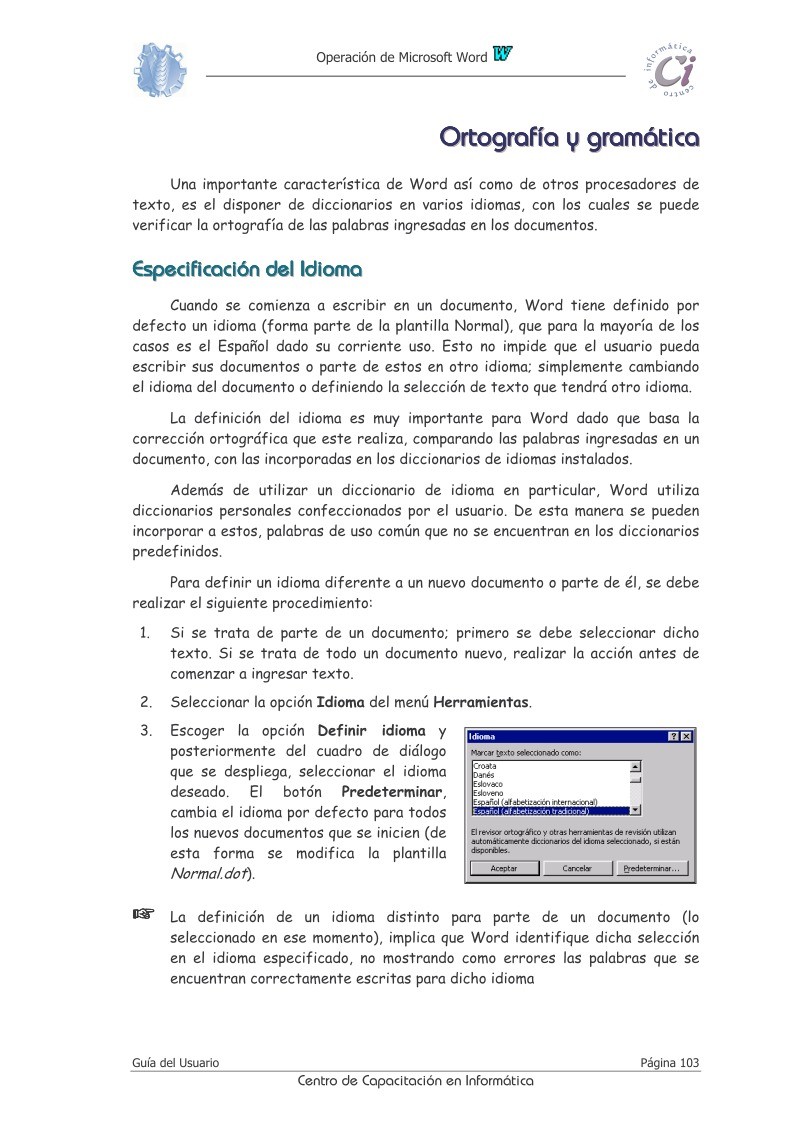 Imágen de pdf Ortografía y gramática - Operaciones con Microsoft Word 97