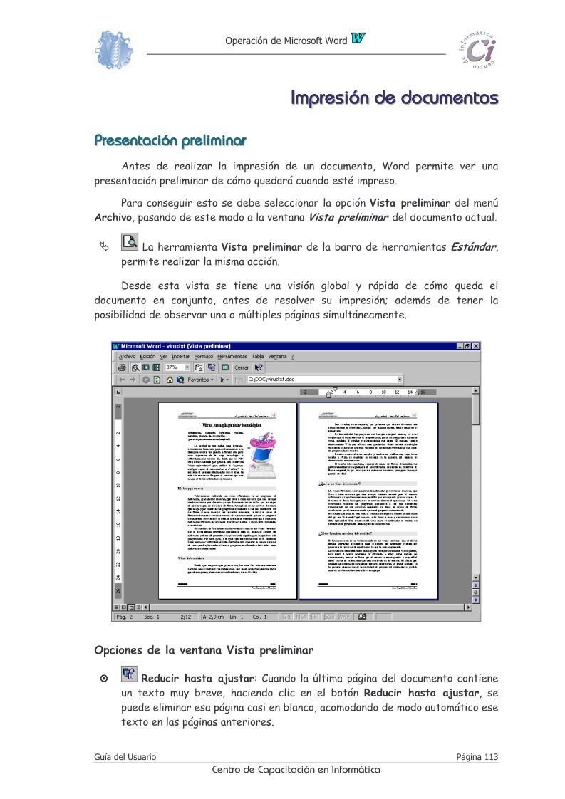 Imágen de pdf Impresión de documentos - Operaciones con Microsoft Word 97