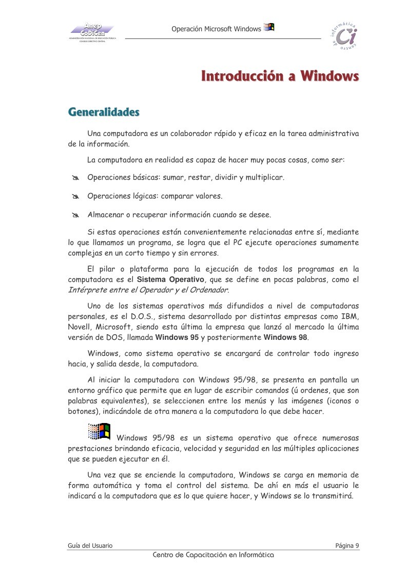 Imágen de pdf Guía del Usuario Operación Windows - Introducción a Windows