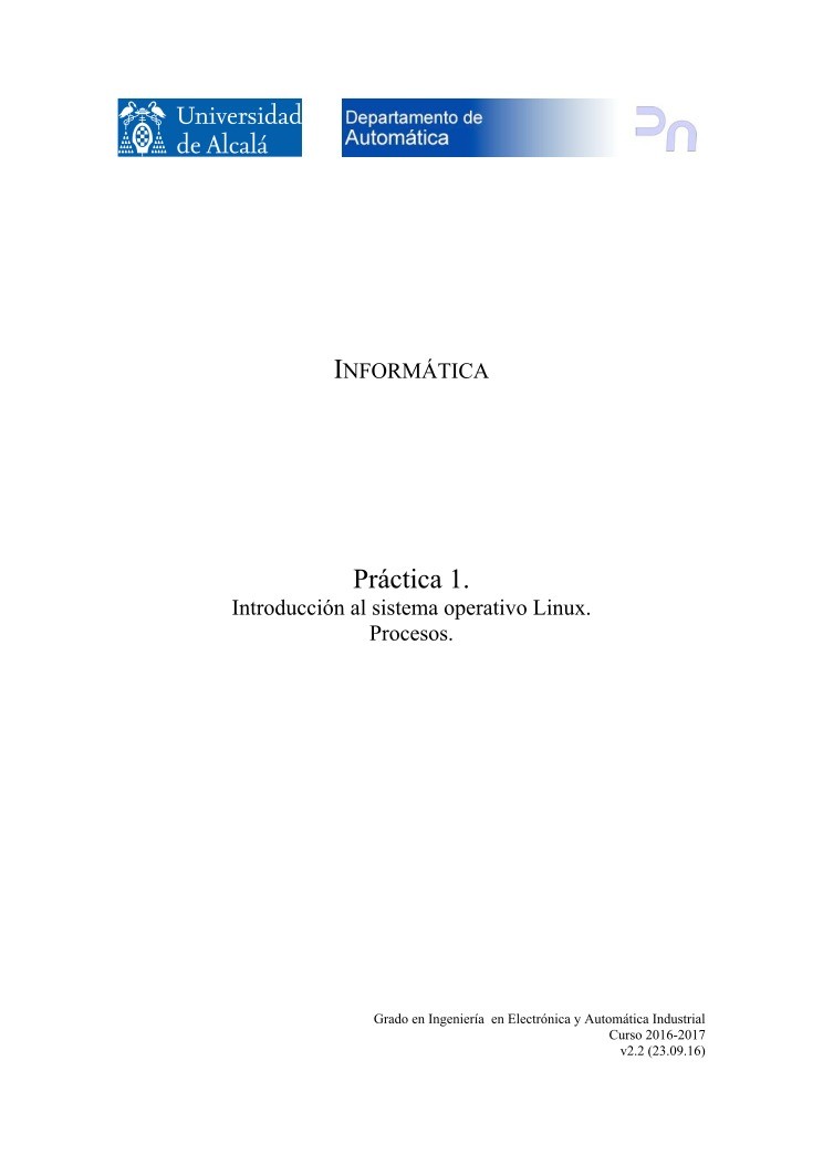 Imágen de pdf Introducción al sistema operativo Linux. Práctica 1. Procesos