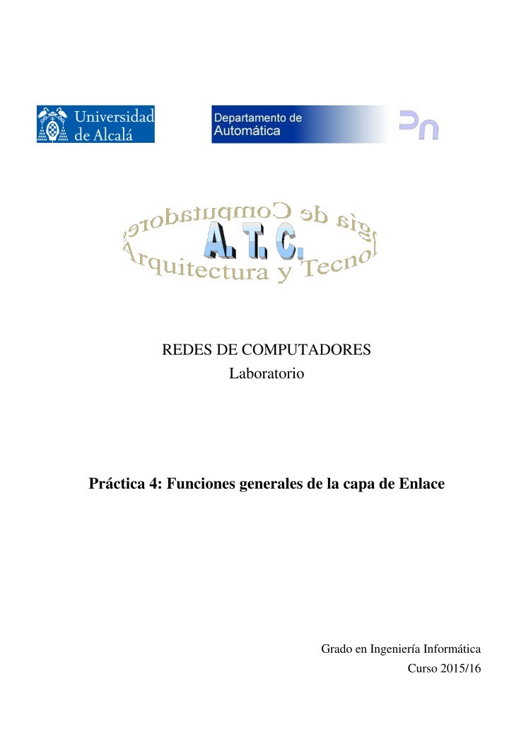 Imágen de pdf Práctica 4: Funciones generales de la capa de Enlace - Redes de Computadores