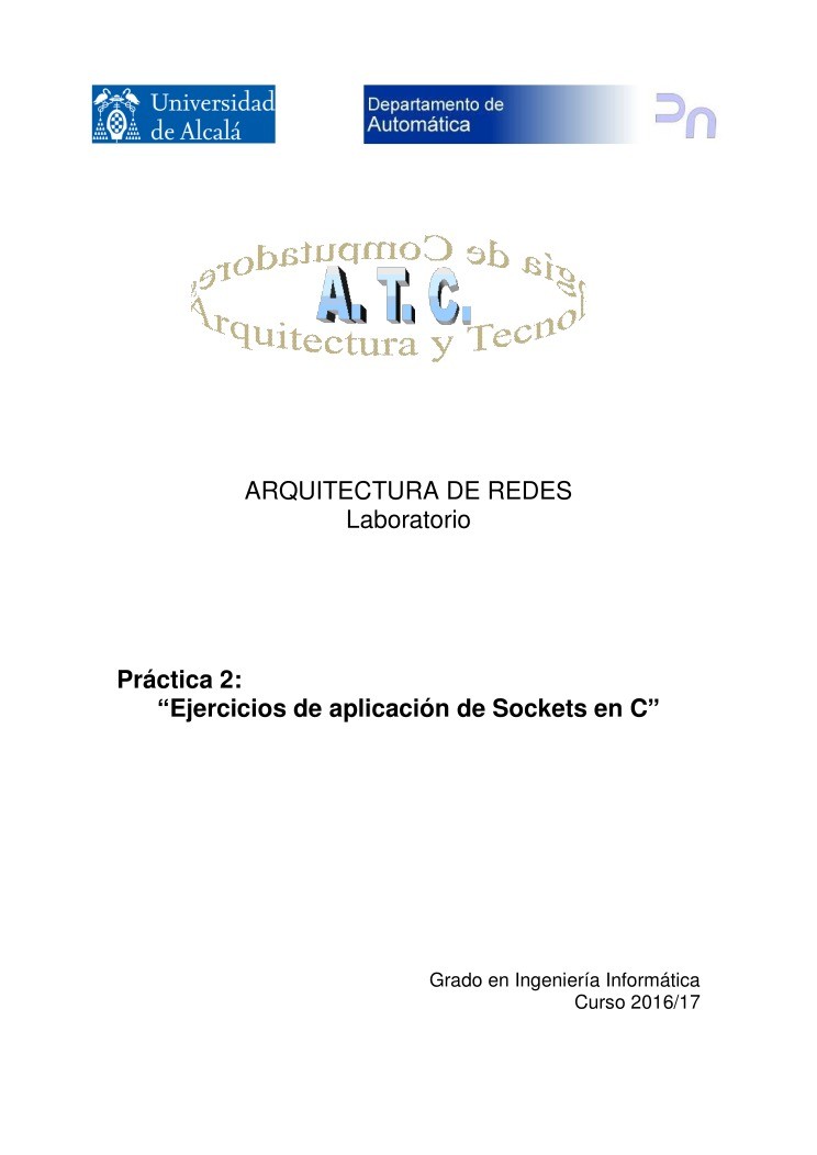 Imágen de pdf Práctica 2: Ejercicios de aplicación de Sockets en C - Arquitectura de Redes