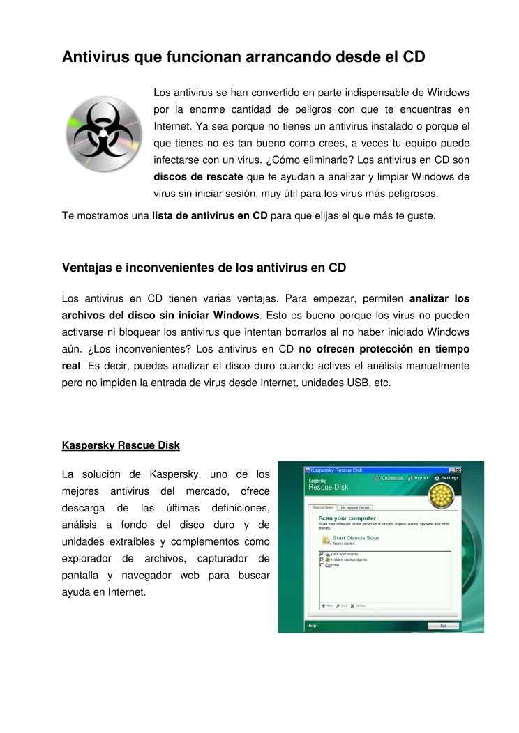 Imágen de pdf Antivirus que funcionan arrancando desde el CD