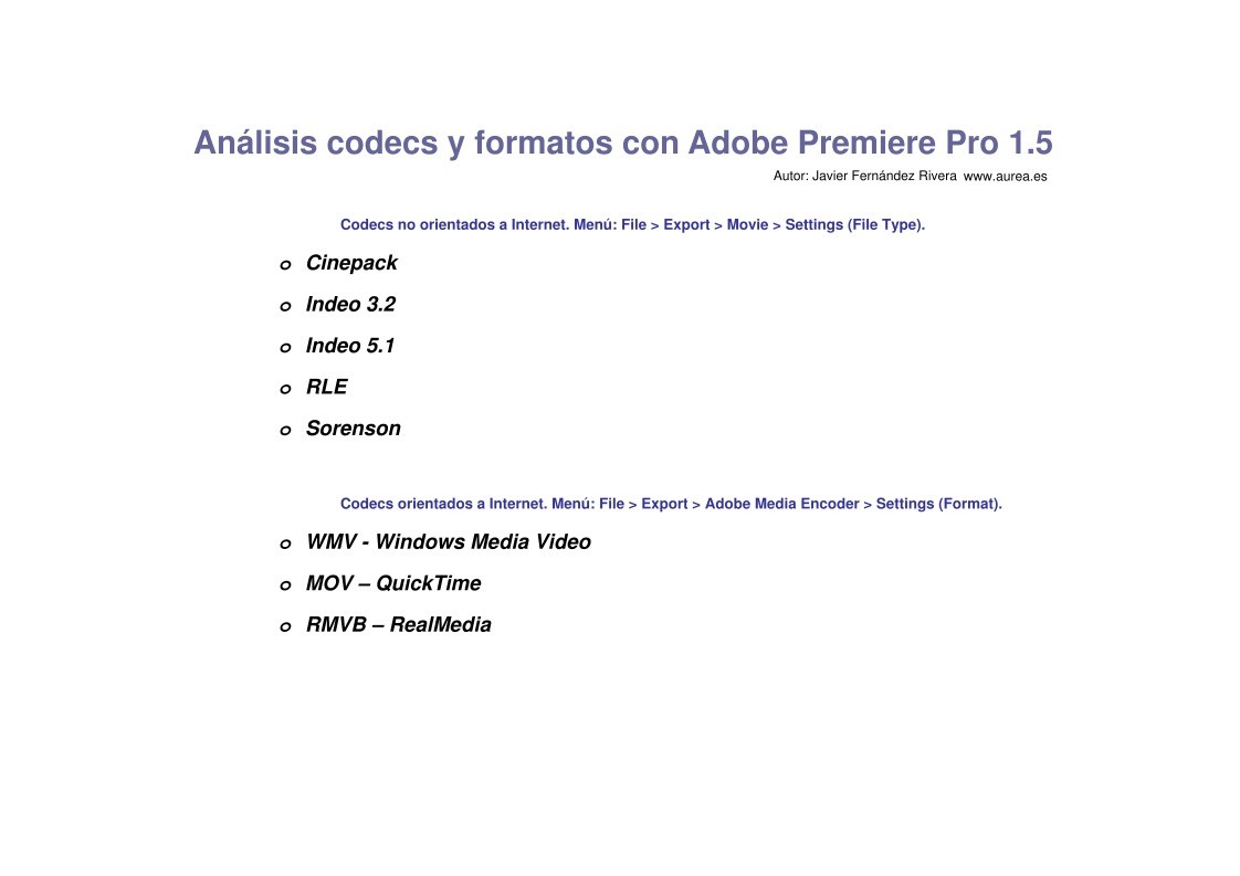 Imágen de pdf Análisis codecs y formatos con Adobe Premiere Pro 1.5