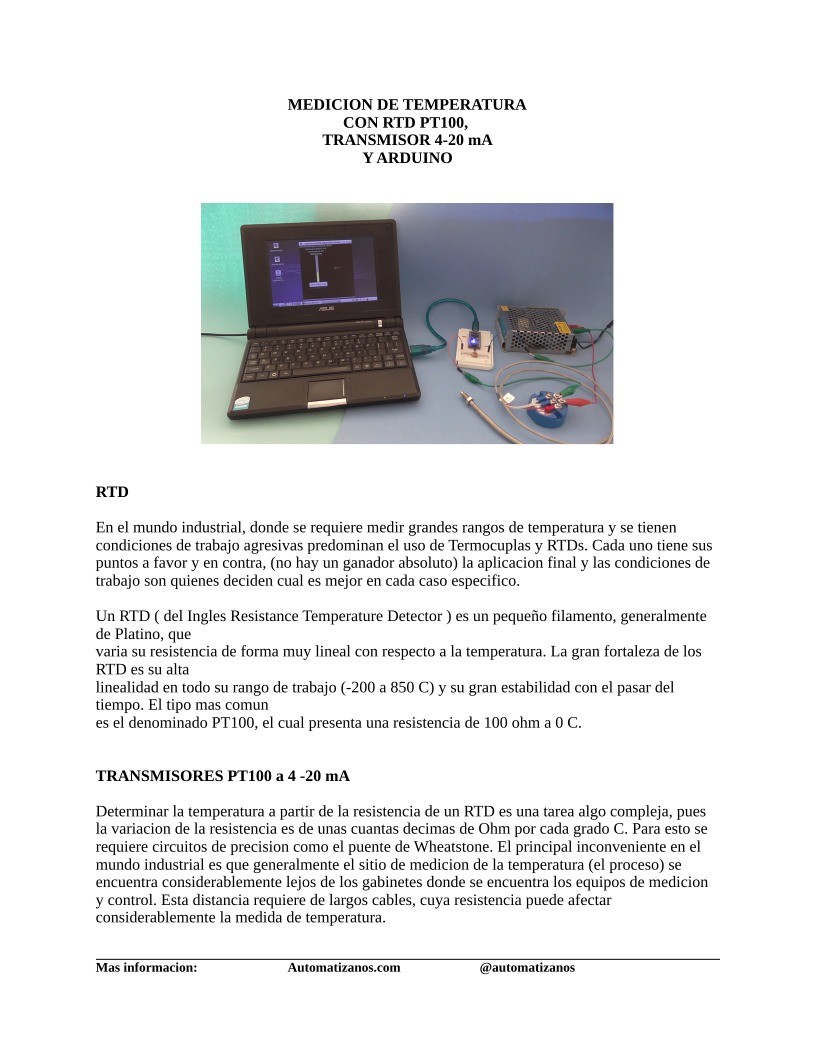 Imágen de pdf MEDICION DE TEMPERATURA CON RTD PT100, TRANSMISOR 4-20 mA Y ARDUINO