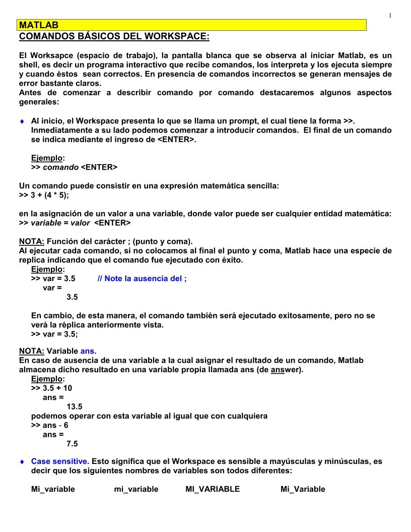 Imágen de pdf MATLAB COMANDOS BÁSICOS DEL WORKSPACE