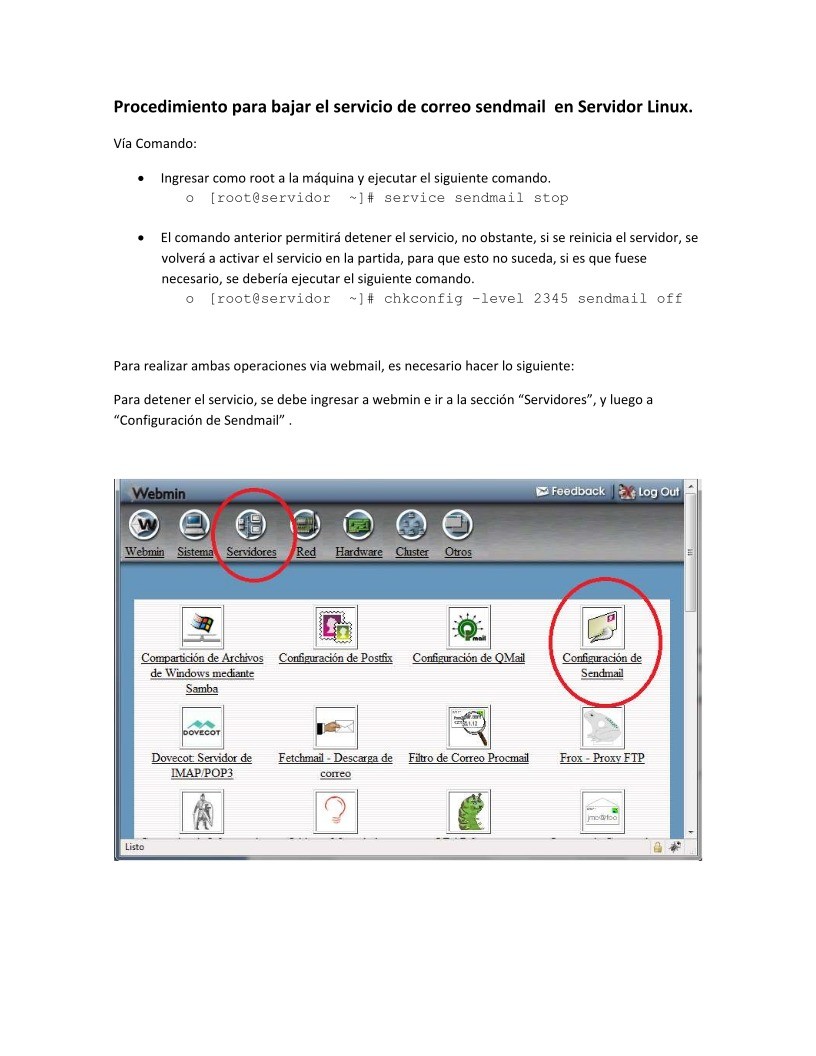Imágen de pdf Procedimiento para bajar el servicio de correo sendmail en Servidor Linux