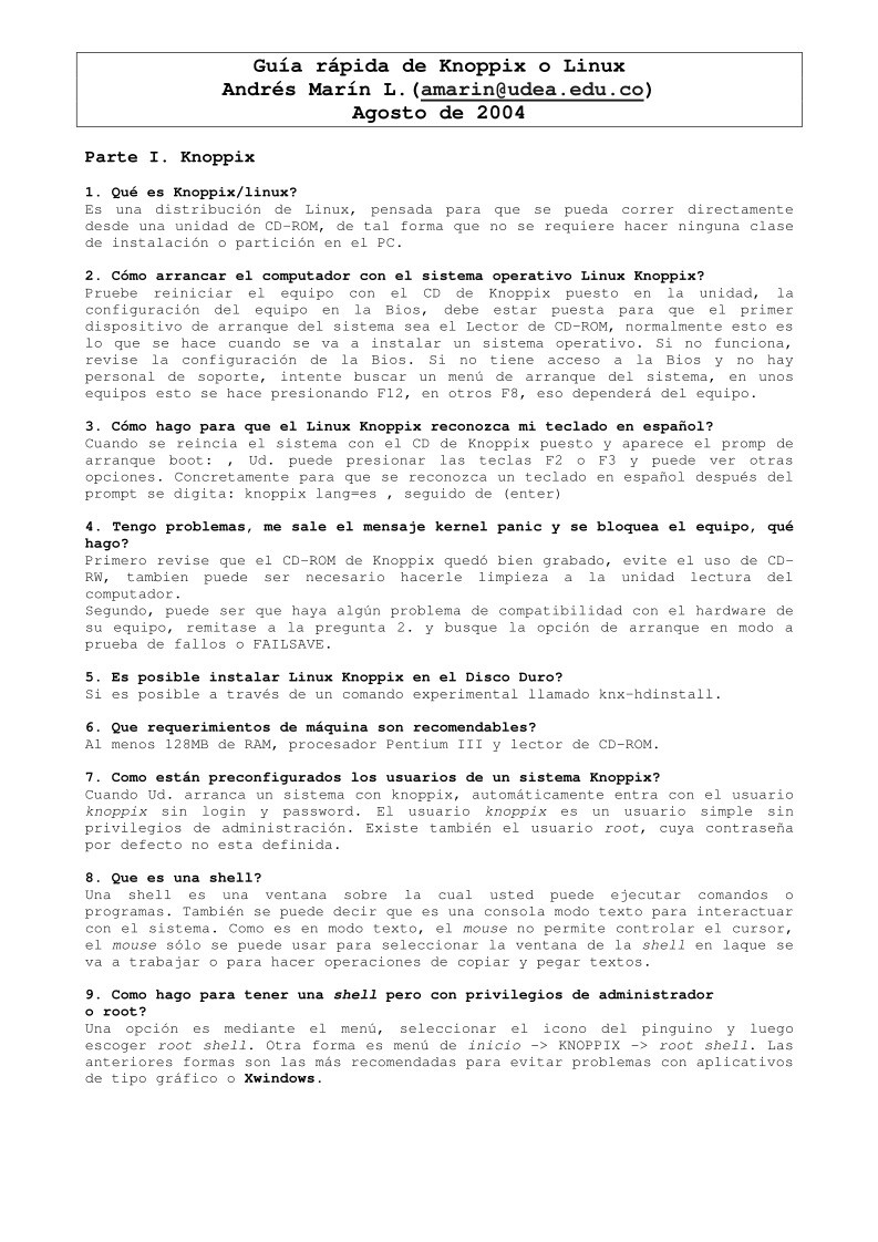 Imágen de pdf Guía rápida de Knoppix o Linux