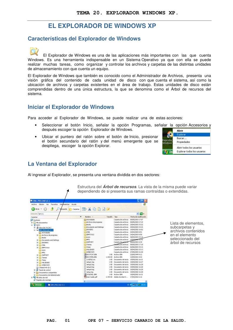 Imágen de pdf Tema 20 - EL EXPLORADOR DE WINDOWS XP