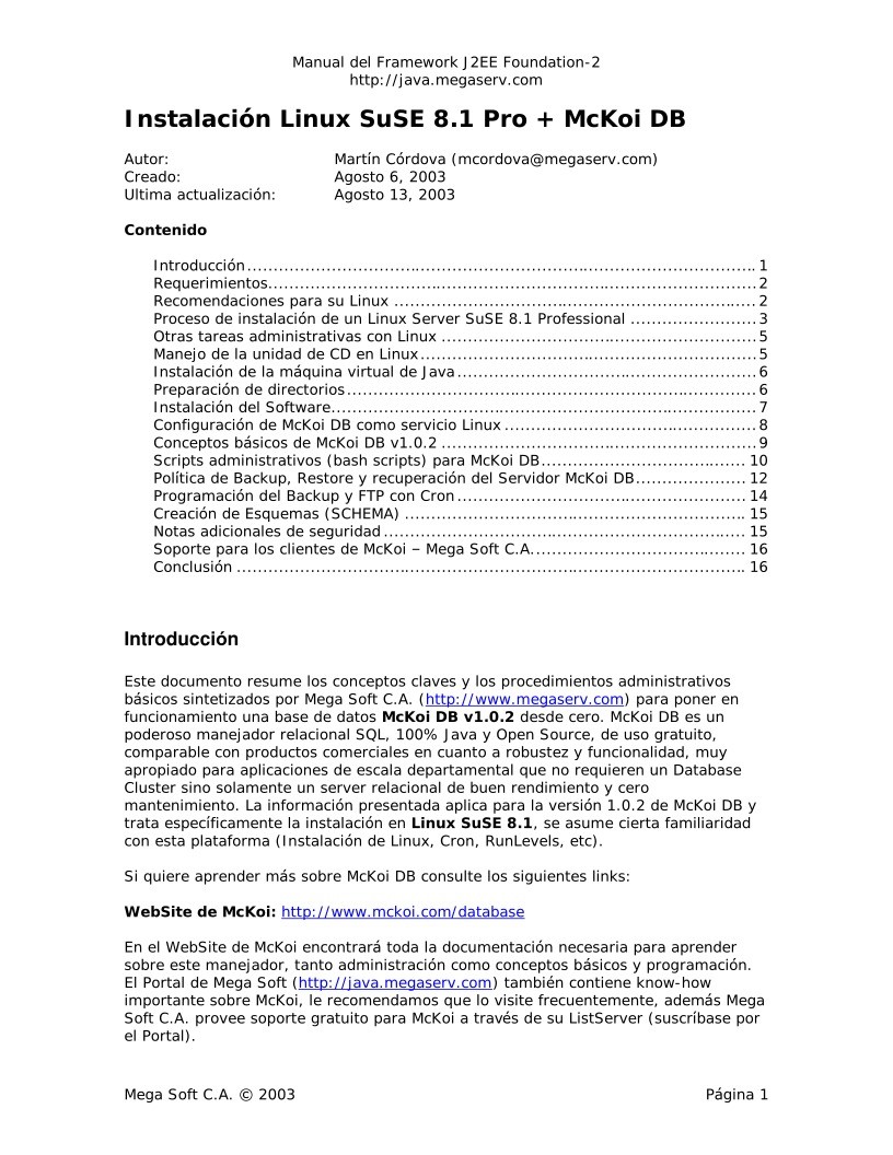 Imágen de pdf Instalación Linux SuSE 8.1 Pro + McKoi DB