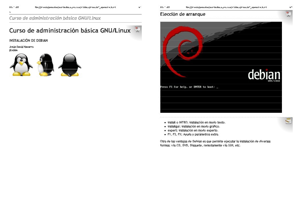 Imágen de pdf Instalación de Debian - Curso de administración básica GNU/Linux