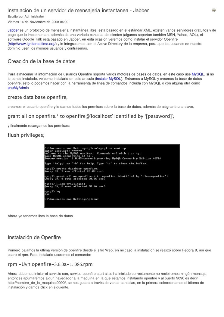 Imágen de pdf Instalación de un servidor de mensajeria instantanea - Jabber