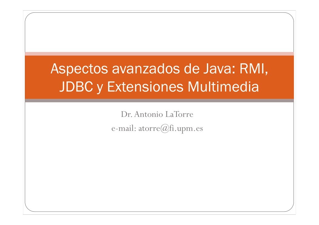 Imágen de pdf Aspectos avanzados de Java: RMI, JDBC y Extensiones Multimedia