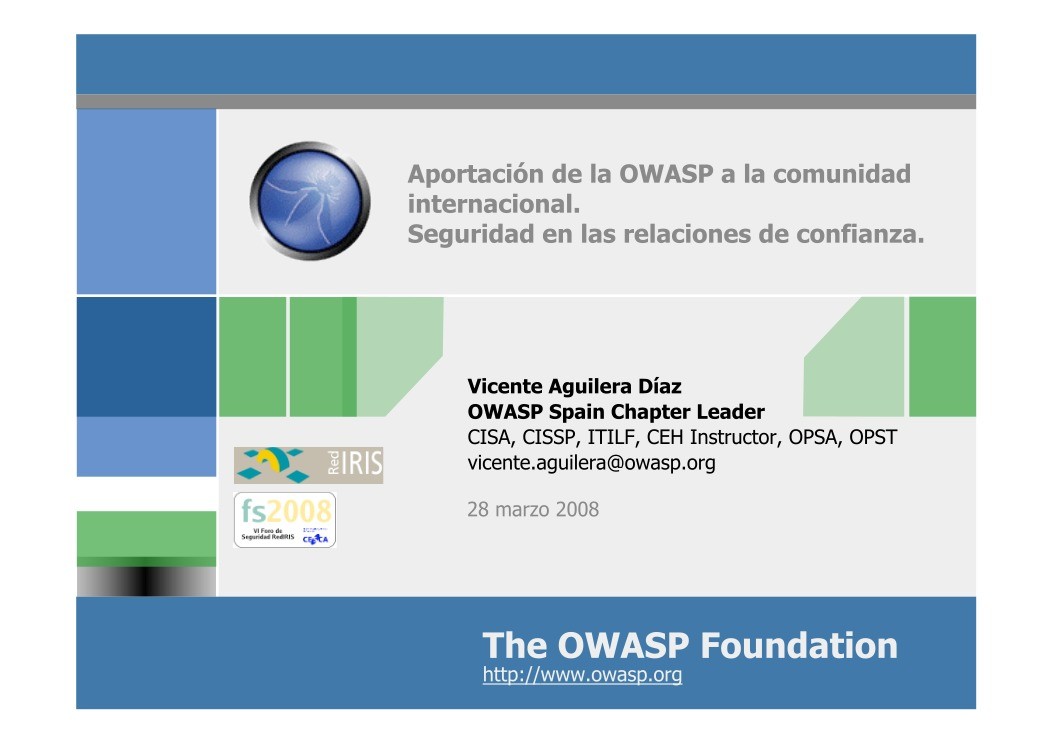 Imágen de pdf Aportación de la OWASP a la comunidad internacional. Seguridad en las relaciones de confianza.