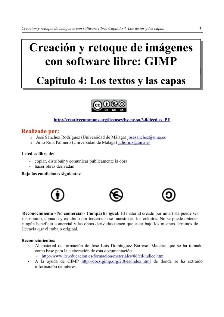 Imágen de pdf Creación y retoque de imágenes con software libre: GIMP - Capítulo 4: Los textos y las capas