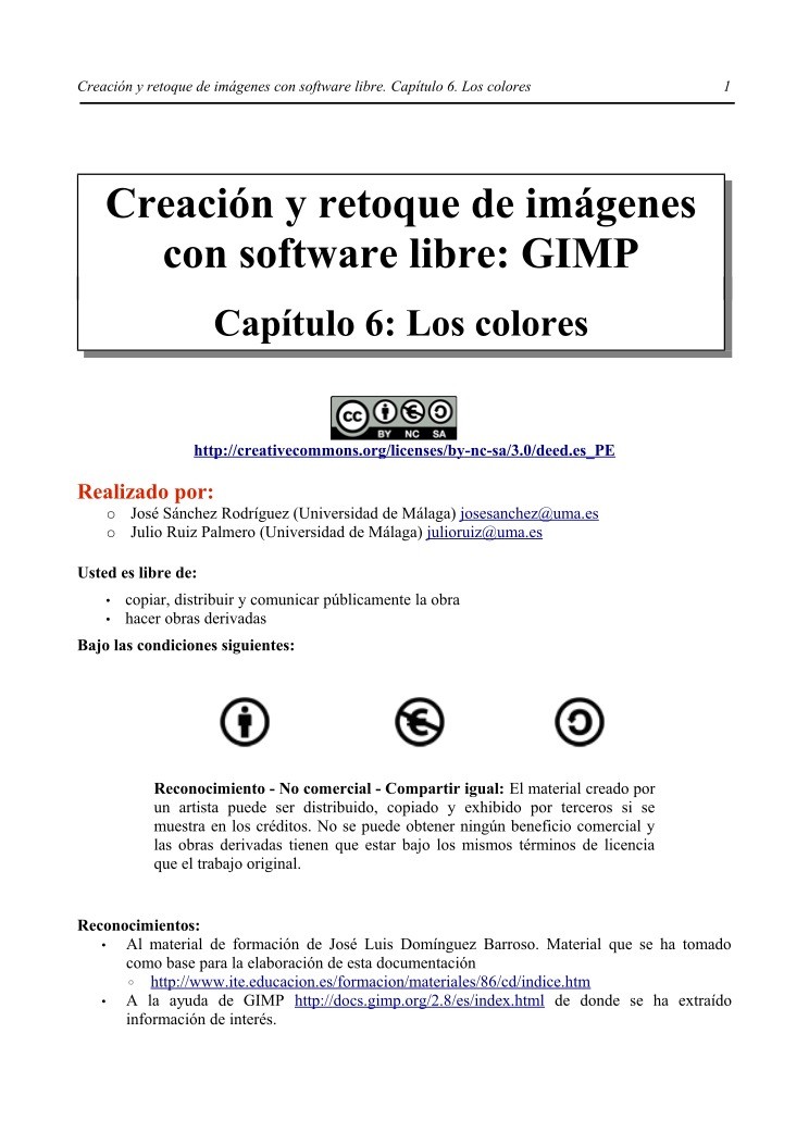 Imágen de pdf Creación y retoque de imágenes con software libre: GIMP - Capítulo 6: Los colores