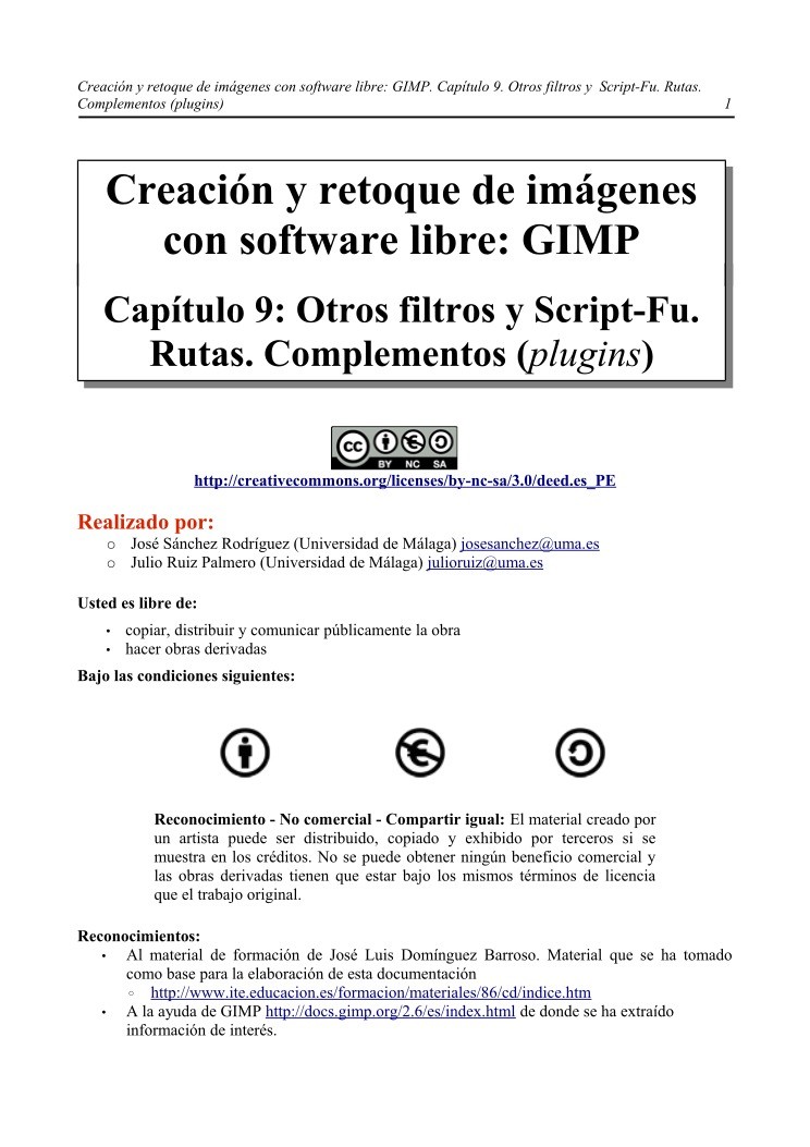 Imágen de pdf Creación y retoque de imágenes con software libre: GIMP - Capítulo 9: Otros filtros y Script-Fu. Rutas. Complementos (plugins)