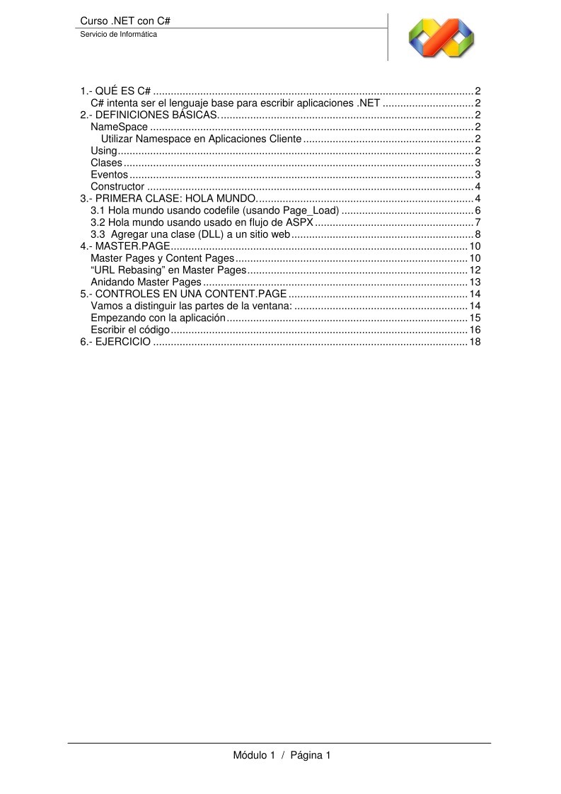 Imágen de pdf Curso .NET con C# - Modulo 1