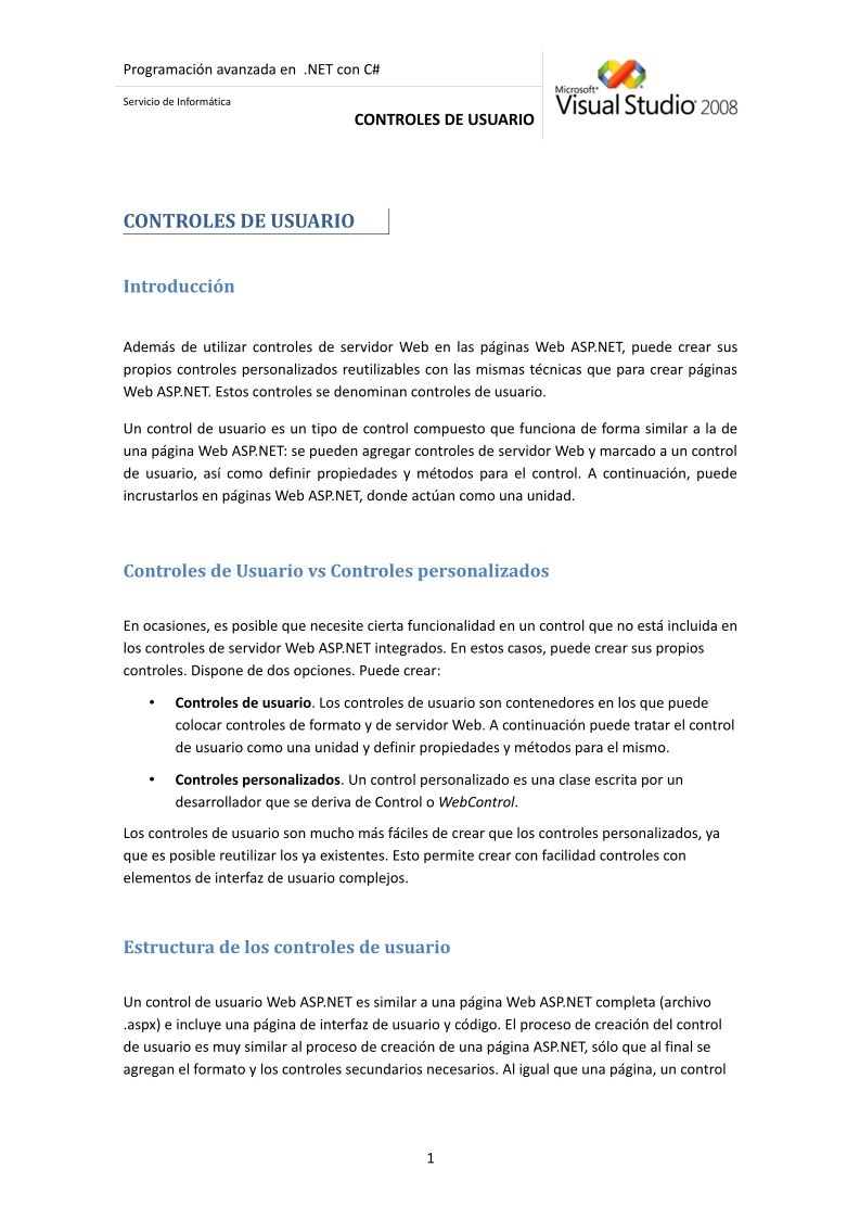 Imágen de pdf Programación avanzada en .NET con C# - CONTROLES DE USUARIO