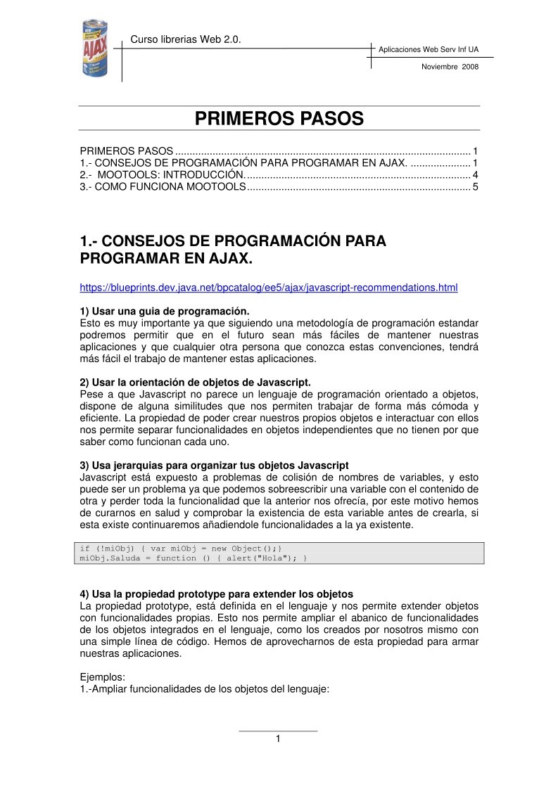 Imágen de pdf Curso librerías Web 2.0 - PRIMEROS PASOS