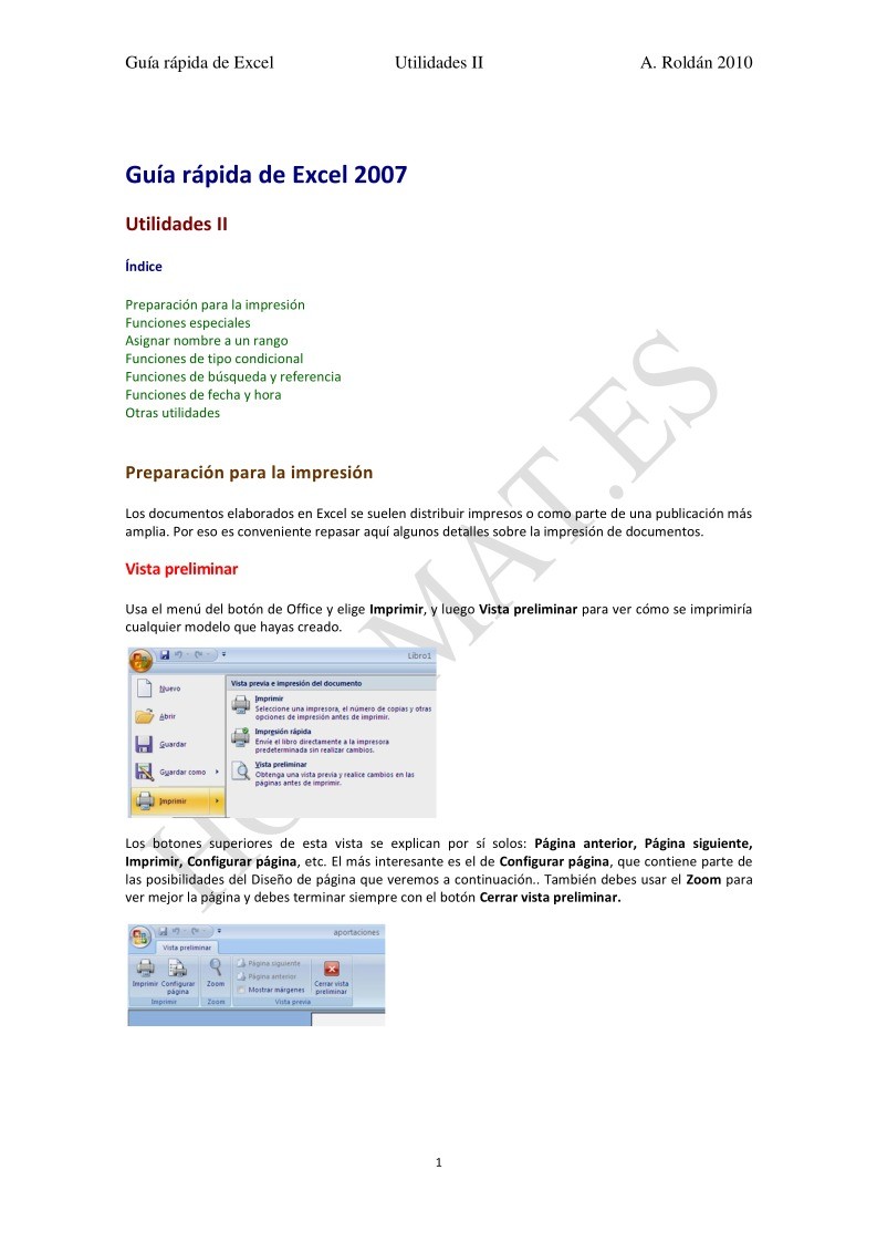 Imágen de pdf Guías de Excel 2007 - Utilidades II