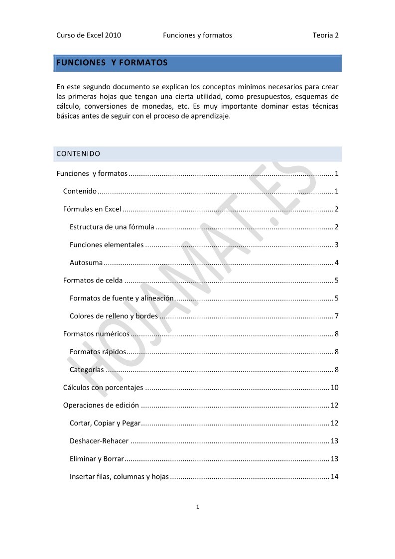 Imágen de pdf Curso de Excel 2010 - Funciones y formatos