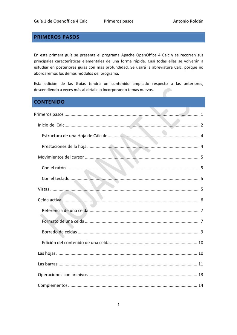 Imágen de pdf Guía 1 de OpenOffice 4 Calc - Primeros pasos