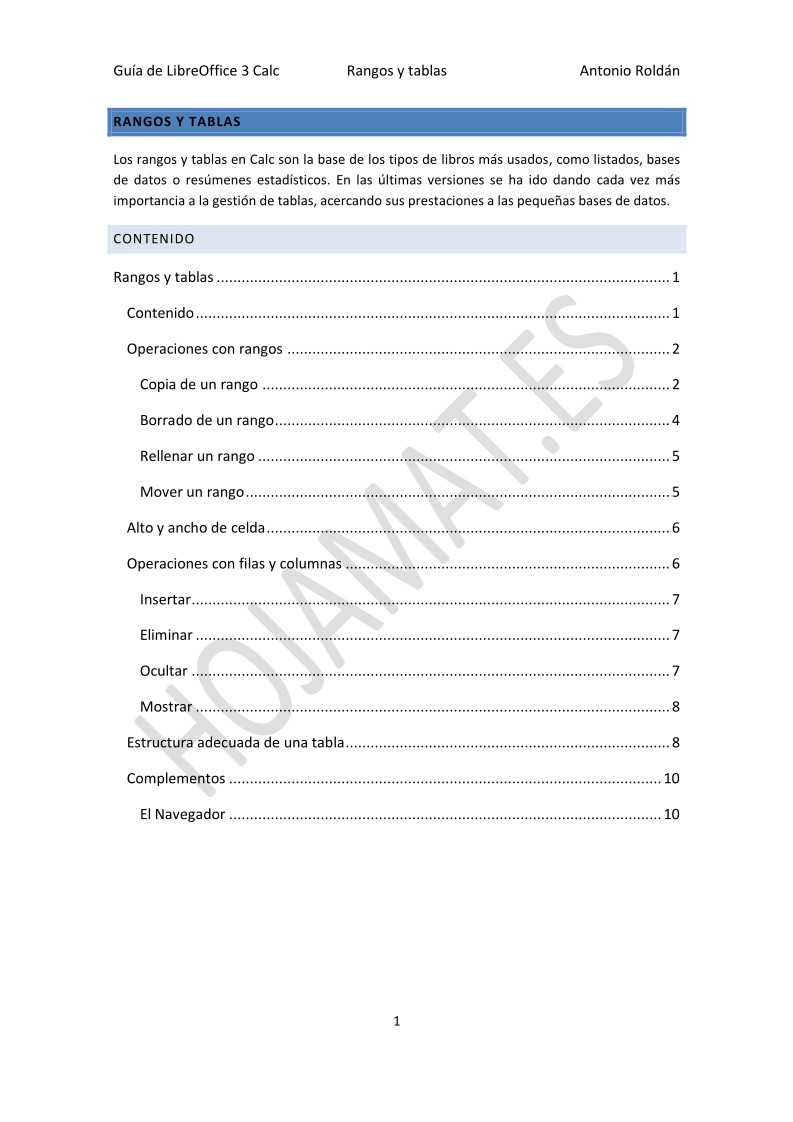 Imágen de pdf Guía de LibreOffice 3 Calc - Rangos y tablas